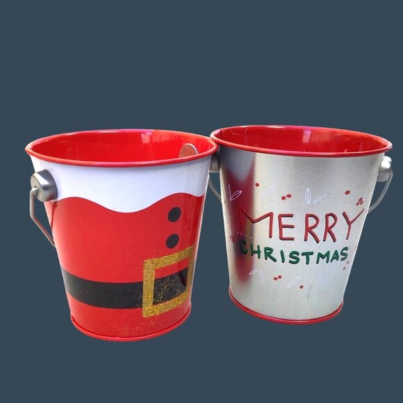 SET OF 2 - 10"CHRISTMAS MINI BUCKETS CHRISTMAS DECORATION - Picture 1 of 5